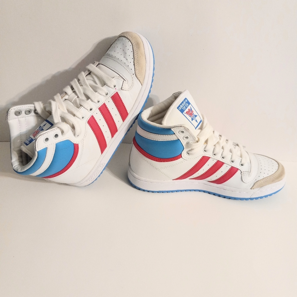 Adidas Top Ten Blue White & Pink Hightop with Suede Toe 4.5Y